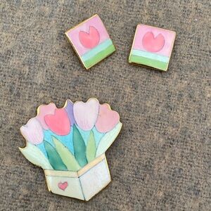 Floral Tulip Brooch and Earring Set